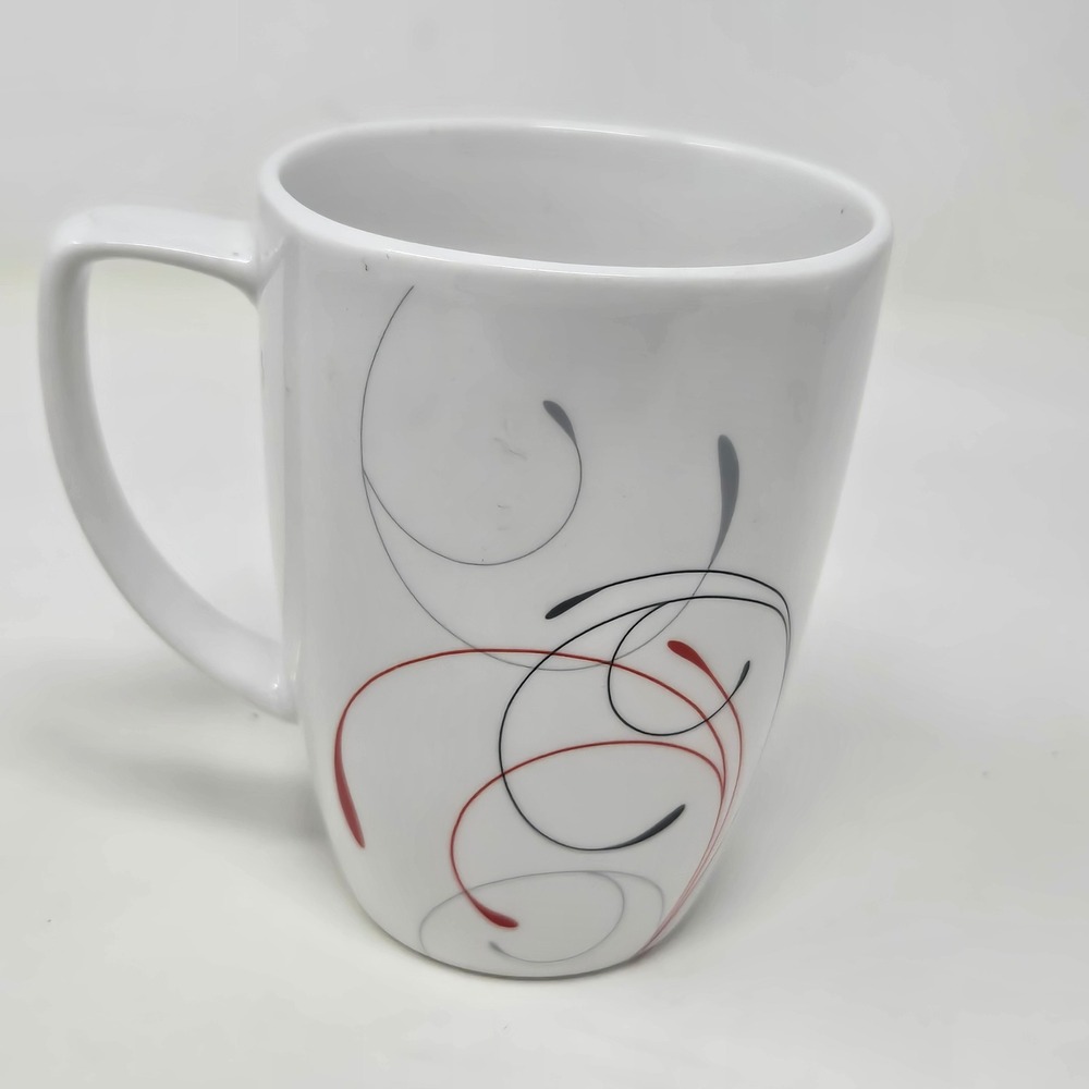 Corelle Coordinates Splendor Porcelain Mugs Set of 6 White Red Black Swirl - Picture 4 of 4